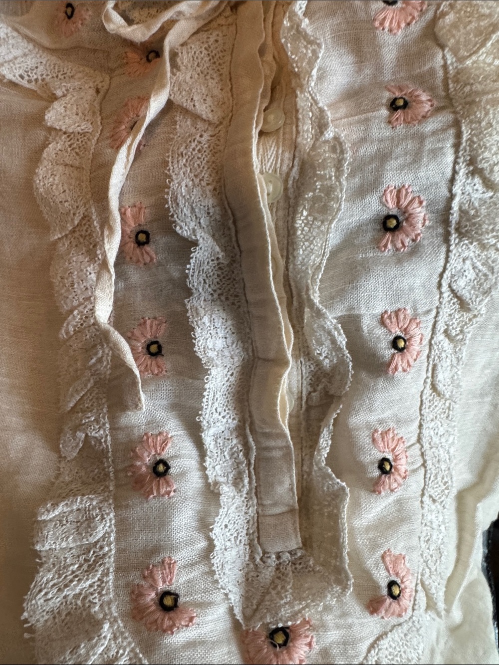 Free People Heirloom Blouse Cream Embroidered Ruffle Tunic Dress - Picture 6 of 9